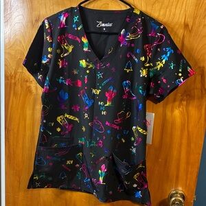 Western Christmas Theme Printed Scrub Top